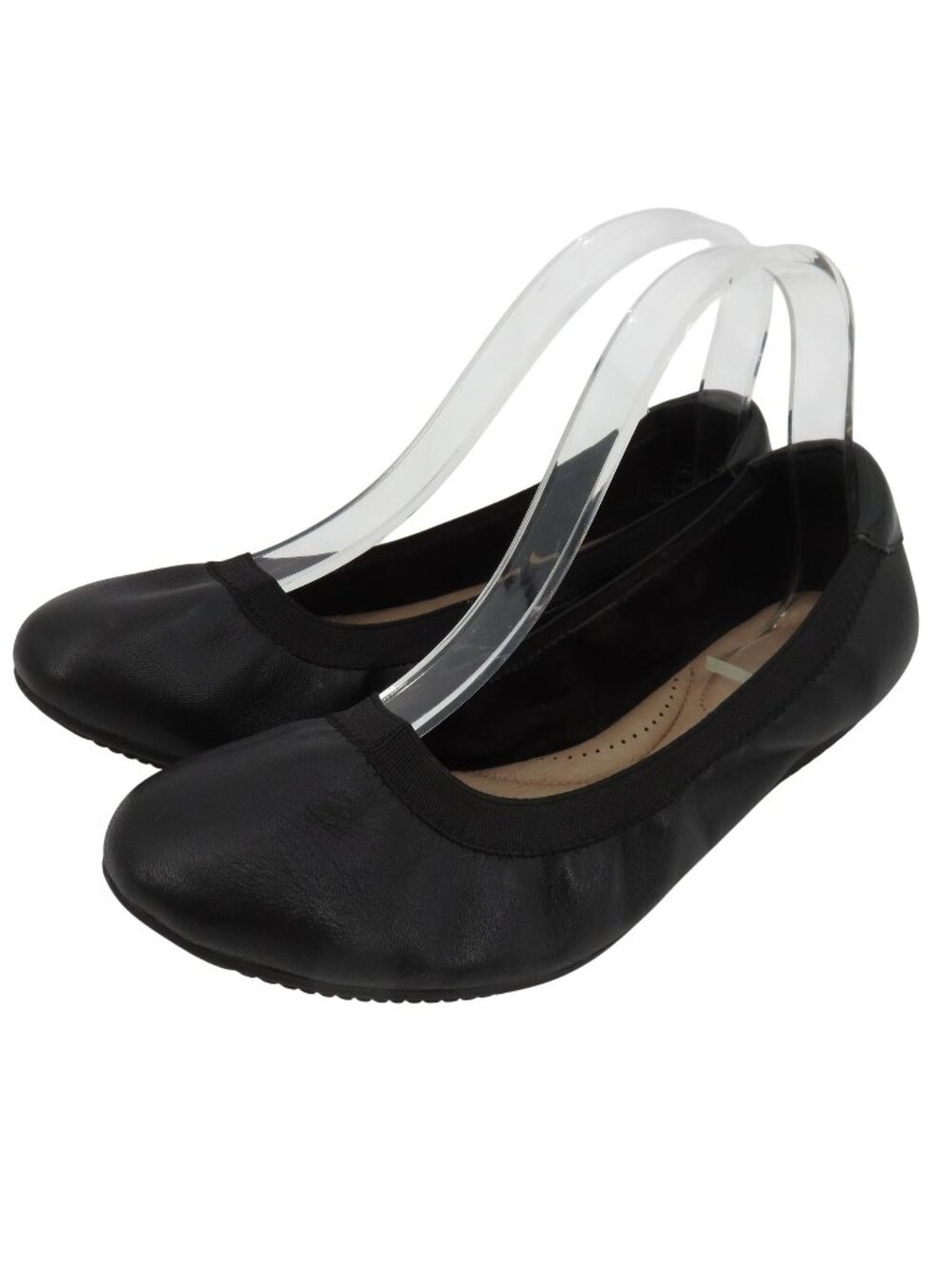 Lands End Women 9 D Solid Black Leather Round Toe Ballet Flats Comfort Shoes